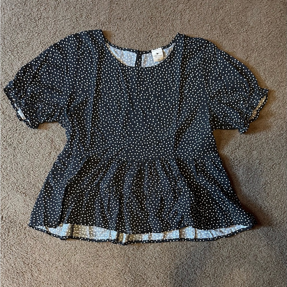 Paper Crane Black Top with White Dots